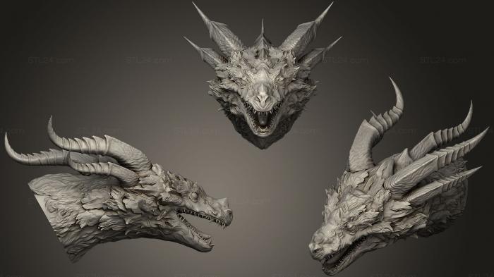 Бюсты монстры и герои (Скульптура Головы дракона 02, BUSTH_0587) 3D модель для ЧПУ станка