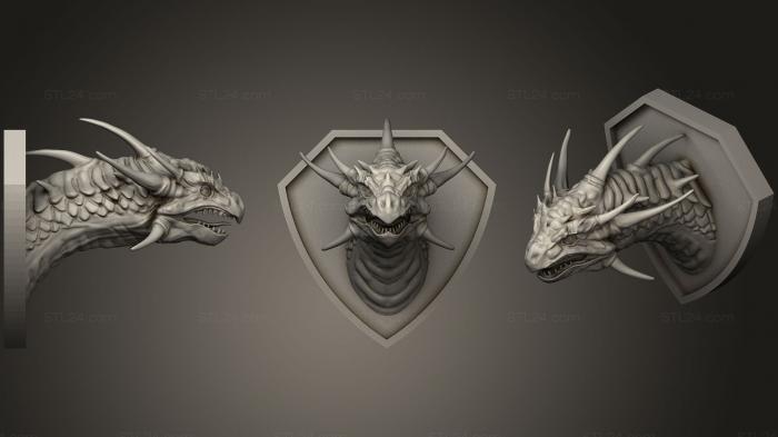 Бюсты монстры и герои (Настенное крепление с головой дракона (Трофей), BUSTH_0588) 3D модель для ЧПУ станка