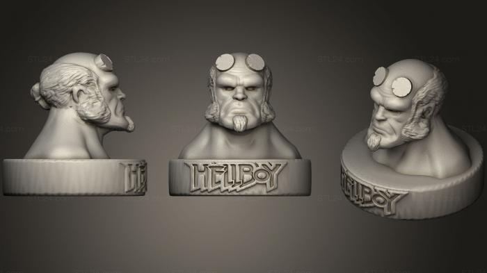 Busts of heroes and monsters (Hellboy Bust With Stand Included, BUSTH_0650) 3D models for cnc