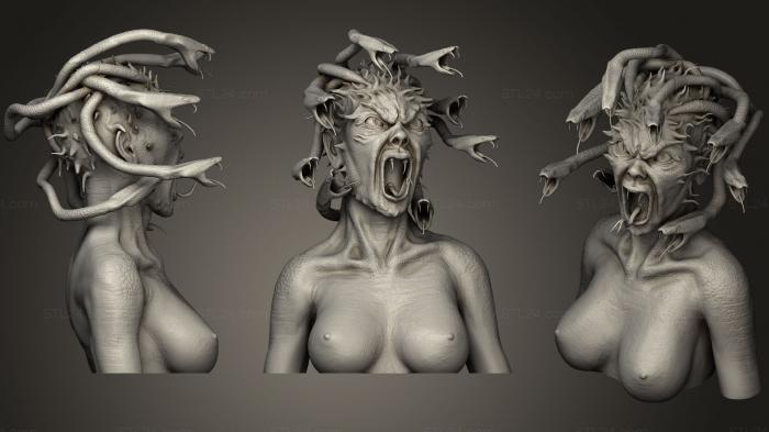 Бюсты монстры и герои (Скульптура Бюста Медузы Горгоны, BUSTH_0715) 3D модель для ЧПУ станка
