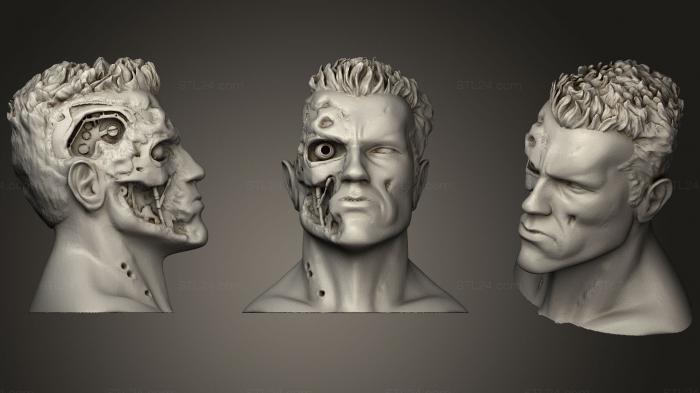 Busts of heroes and monsters (T2 Terminator Battle Damaged Bust, BUSTH_0799) 3D models for cnc