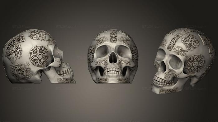 Бюсты монстры и герои (Орнамент из черепа викингов, BUSTH_0844) 3D модель для ЧПУ станка