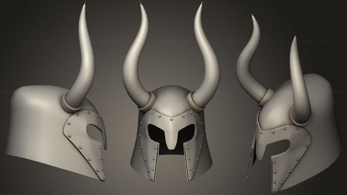 Busts of heroes and monsters (Horned Medieval Helmet, BUSTH_0894) 3D models for cnc