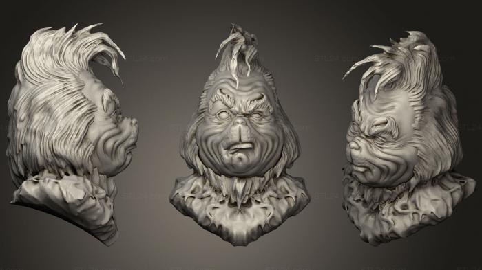 Busts of heroes and monsters (Jim Carrey the Grinch who stole Christmas, BUSTH_0903) 3D models for cnc