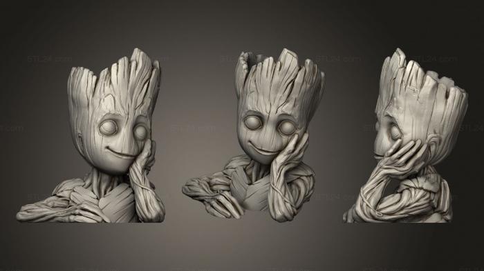 Busts of heroes and monsters (Babygroot pot 03 fixed, BUSTH_0954) 3D models for cnc