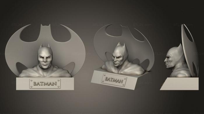 Бюсты монстры и герои (Бюст Бэтмена С БИТОЙ НА СПИНЕ, BUSTH_0982) 3D модель для ЧПУ станка