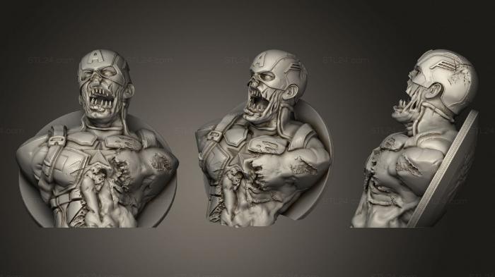 Busts of heroes and monsters (Captain America Zombie, BUSTH_1072) 3D models for cnc