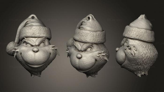 Busts of heroes and monsters (Grinch Christmas ornament, BUSTH_1323) 3D models for cnc