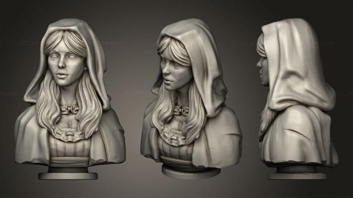 Busts of heroes and monsters (Hooded Girl Bust, BUSTH_1358) 3D models for cnc