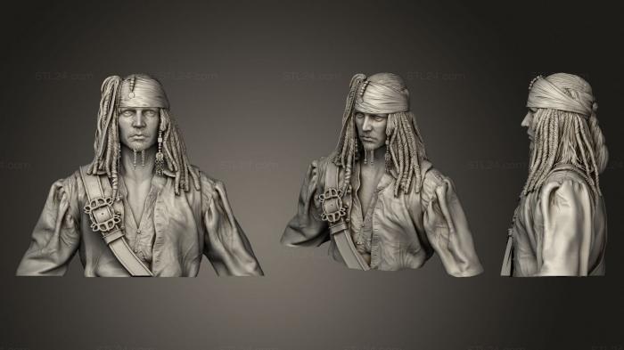 Бюсты монстры и герои (Бюст Джека Воробья, BUSTH_1385) 3D модель для ЧПУ станка