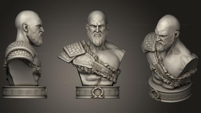 Busts of heroes and monsters (Kratos Bust, BUSTH_1433) 3D models for cnc