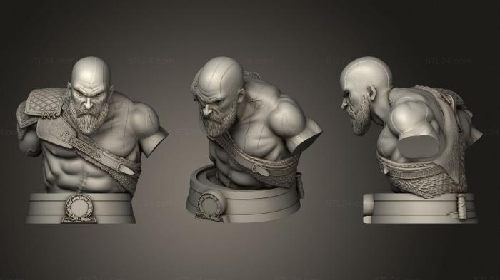Бюсты монстры и герои ( бюст Бога войны Кратоса, BUSTH_1435) 3D модель для ЧПУ станка