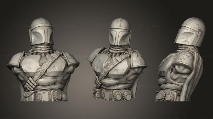 Бюсты монстры и герои (Мандалорец из Звездных войн, BUSTH_1752) 3D модель для ЧПУ станка