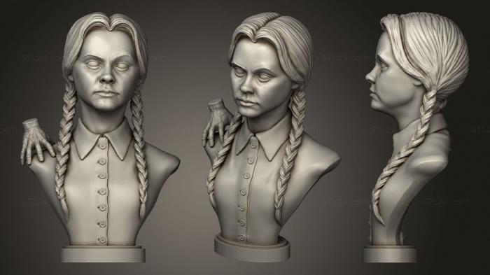 Busts of heroes and monsters (Wednesday Christina Ricci from Family Addams, BUSTH_1809) 3D models for cnc