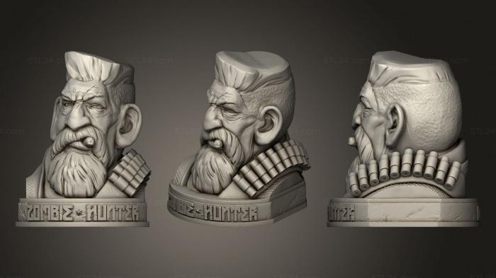 Busts of heroes and monsters (Zombie Hunter bust, BUSTH_1851) 3D models for cnc