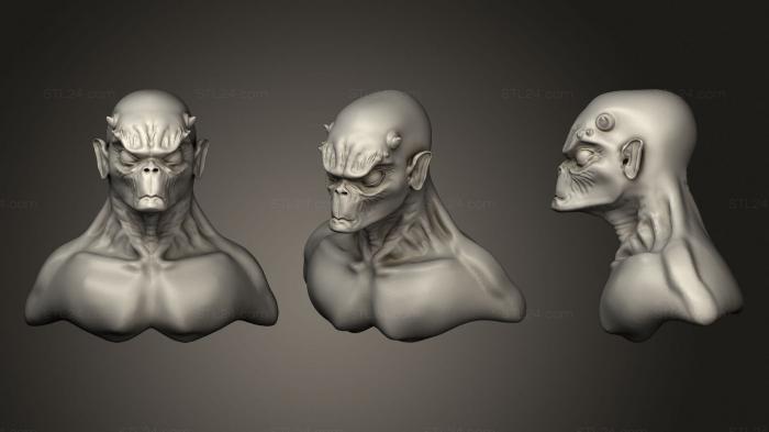 Busts of heroes and monsters (Alien Head 1, BUSTH_1882) 3D models for cnc