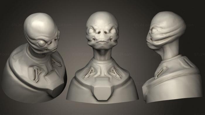 Бюсты монстры и герои (Голова Инопланетянина 2, BUSTH_1883) 3D модель для ЧПУ станка