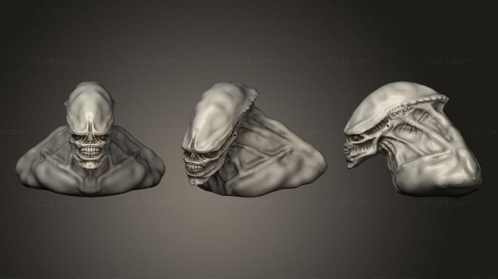 Busts of heroes and monsters (Alien Head 3, BUSTH_1884) 3D models for cnc