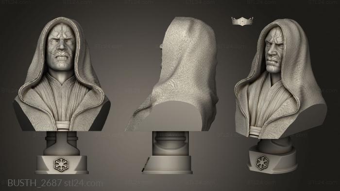 Busts of heroes and monsters (Darth Maul Star Wars With Hood, BUSTH_2687) 3D models for cnc