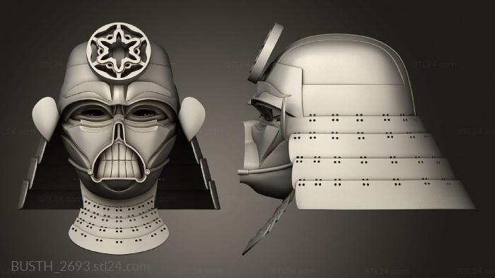 Busts of heroes and monsters (Darth Vader Samurai Helmet Emblem, BUSTH_2693) 3D models for cnc