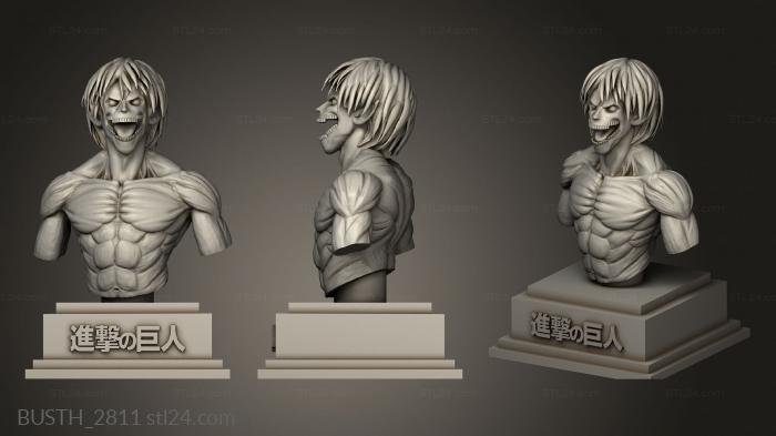 Busts of heroes and monsters (Eren Jaeger Shingeki Kyojin Attack on Titan, BUSTH_2811) 3D models for cnc