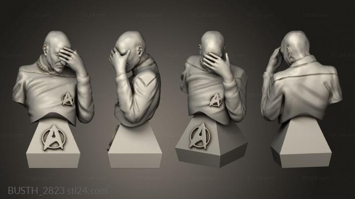 Busts of heroes and monsters (Facepalm Picard Shadow Box, BUSTH_2823) 3D models for cnc