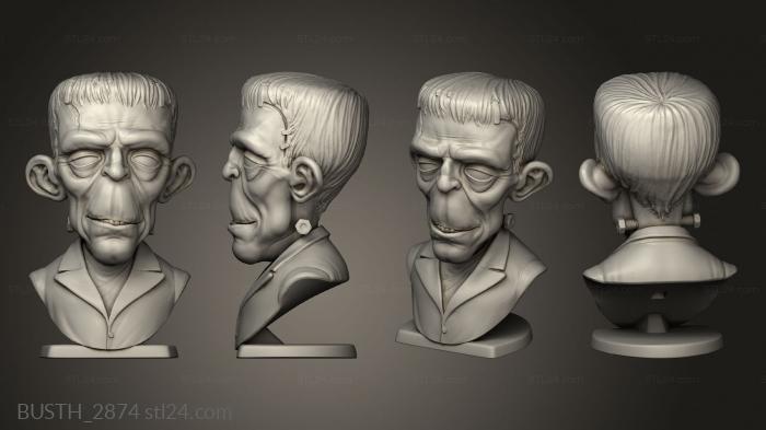 Busts of heroes and monsters (Frankenstein, BUSTH_2874) 3D models for cnc