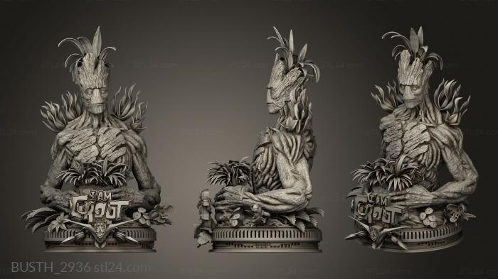 Busts of heroes and monsters (Groot, BUSTH_2936) 3D models for cnc