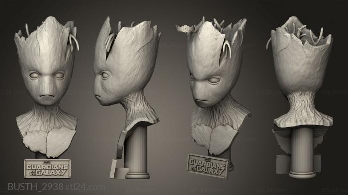 Busts of heroes and monsters (Groot Avengers Infinity War Mask, BUSTH_2938) 3D models for cnc