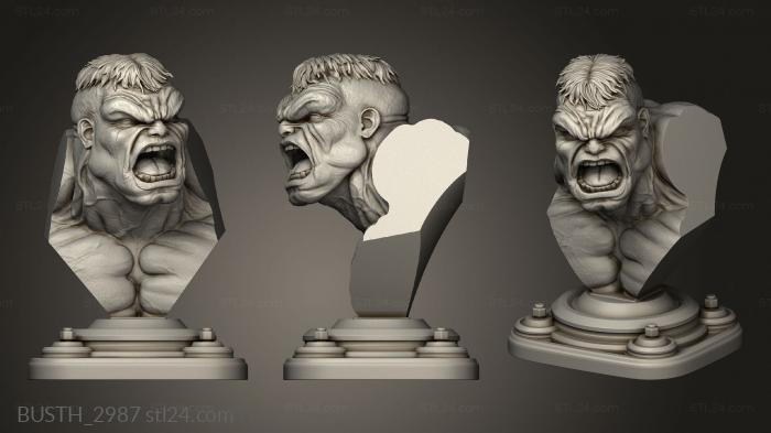Busts of heroes and monsters (HULK one, BUSTH_2987) 3D models for cnc