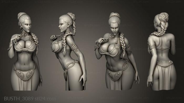 Busts of heroes and monsters (Leia holder With chain clothed, BUSTH_3089) 3D models for cnc