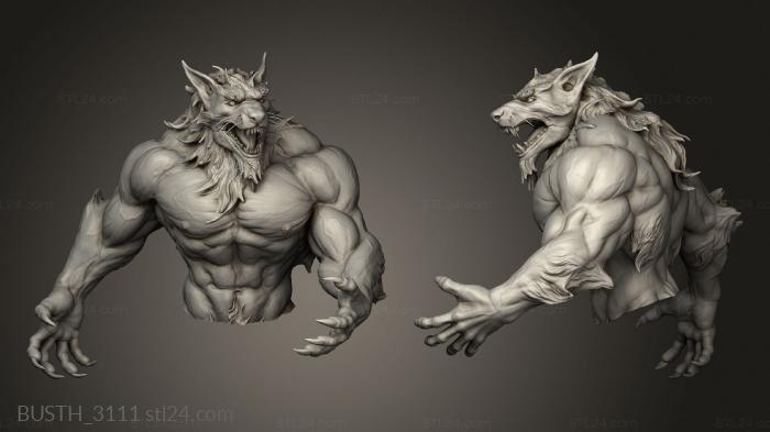 Busts of heroes and monsters (loup garou Werewolf ted, BUSTH_3111) 3D models for cnc