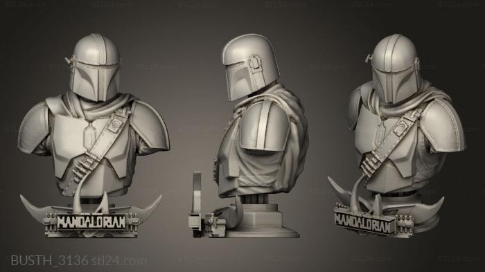 Busts of heroes and monsters (Mandalorian Star Wars ref, BUSTH_3136) 3D models for cnc