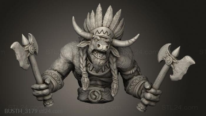 Busts of heroes and monsters (Minotaur Tribe Leader, BUSTH_3179) 3D models for cnc