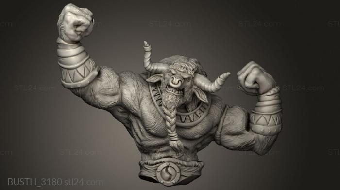 Busts of heroes and monsters (Minotaur Tribe Muscle Flex, BUSTH_3180) 3D models for cnc