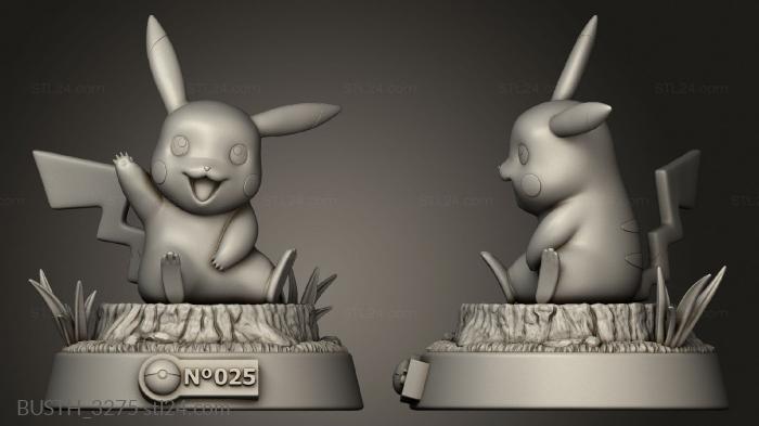 Busts of heroes and monsters (Pikachu, BUSTH_3275) 3D models for cnc