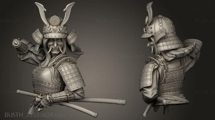 Busts of heroes and monsters (Samurai, BUSTH_3353) 3D models for cnc