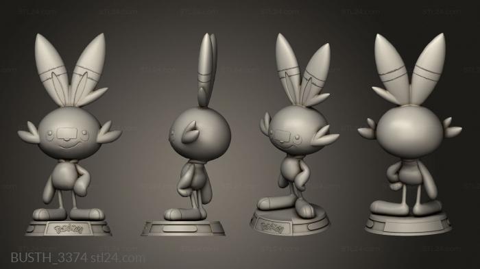 Busts of heroes and monsters (Scorbunny Pokemon, BUSTH_3374) 3D models for cnc