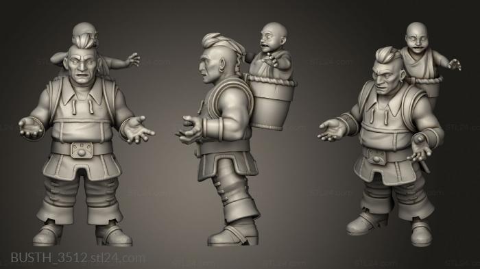 Busts of heroes and monsters (town folks townsfolk, BUSTH_3512) 3D models for cnc