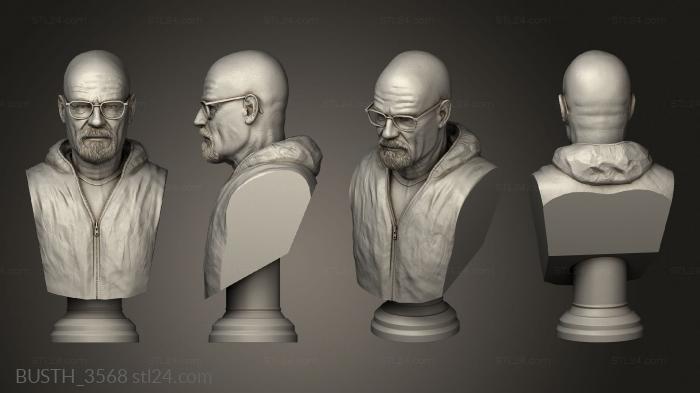 Busts of heroes and monsters (Walter White Breaking Bad with Thicker glasses, BUSTH_3568) 3D models for cnc