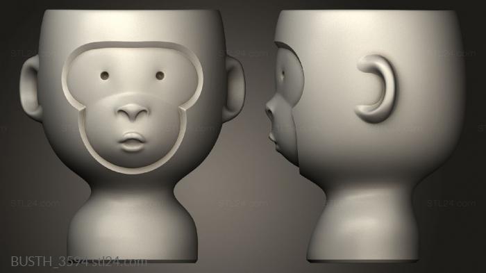 Busts of heroes and monsters (Wise monkey, BUSTH_3594) 3D models for cnc