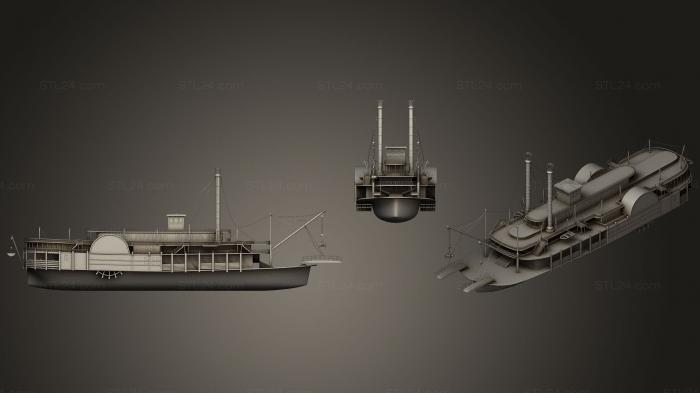 Автомобили и транспорт (Весельный пароход Речной катер, CARS_0263) 3D модель для ЧПУ станка