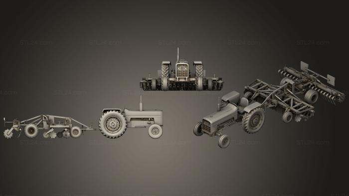 Автомобили и транспорт (Трактор с Дисковой бороной 2, CARS_0334) 3D модель для ЧПУ станка