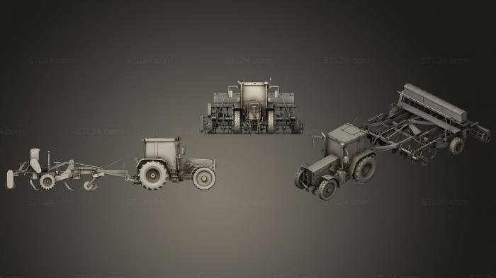 Автомобили и транспорт (Трактор с сеялкой, CARS_0336) 3D модель для ЧПУ станка