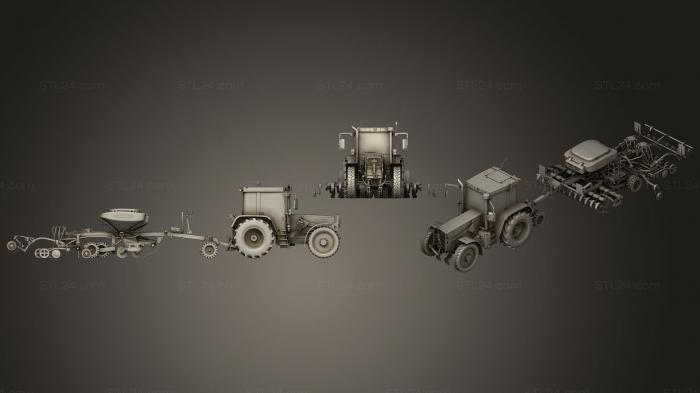 Автомобили и транспорт (Трактор с сеялкой 3, CARS_0338) 3D модель для ЧПУ станка