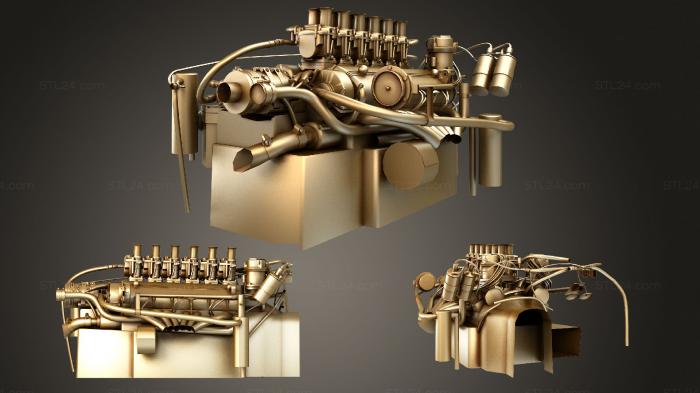 Автомобили и транспорт (Двигатель суперкара Ferrari, CARS_1426) 3D модель для ЧПУ станка