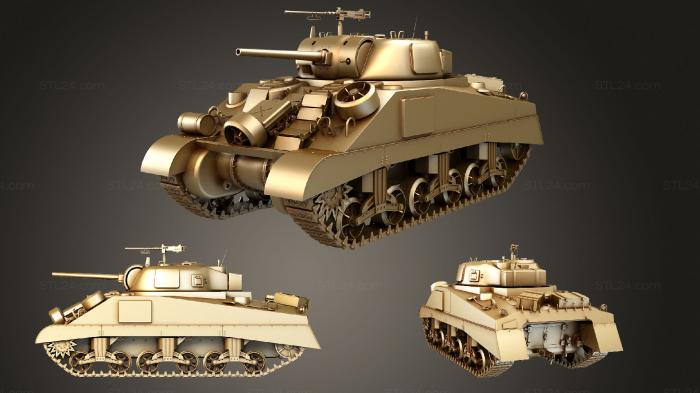 Автомобили и транспорт (Танк M4A2 Sherman с оборудованием, CARS_2323) 3D модель для ЧПУ станка