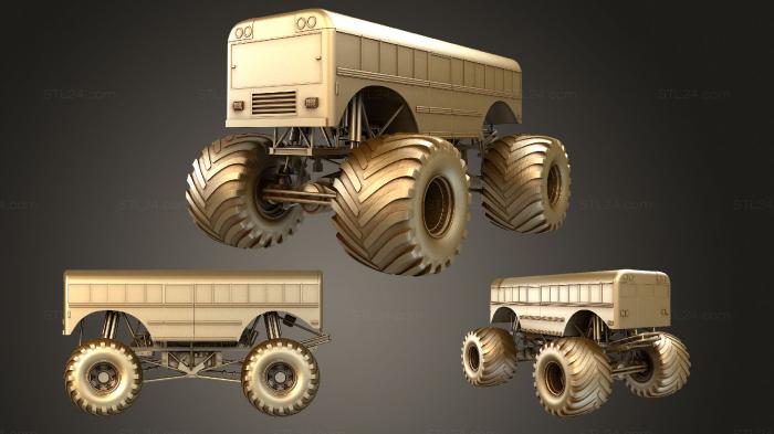 Автомобили и транспорт (Школьный автобус monster truck, CARS_2729) 3D модель для ЧПУ станка