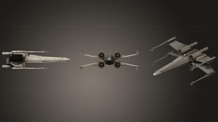 Автомобили и транспорт (Истребитель Star Wars X Wing с Интерьером, CARS_4234) 3D модель для ЧПУ станка