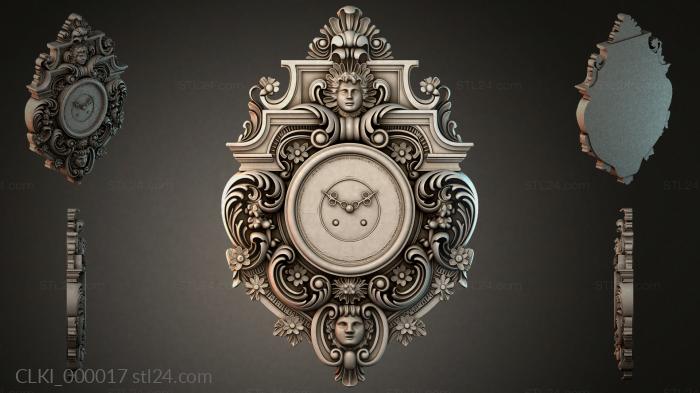 Baroque wall clock with masks and floral ornaments 3d STL model